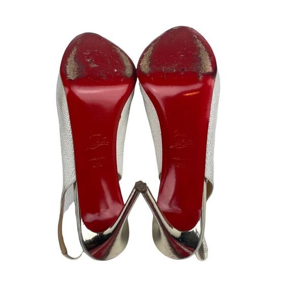 Christian Louboutin Private Number 120 Glitter Luminor Slingback Peep Toe Heels - Picture 6 of 13